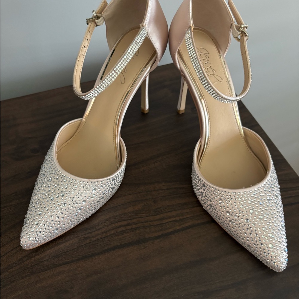 Jewel Badgley Mischka Satin D’Orsay  Heels with Pointed Crystal Toe